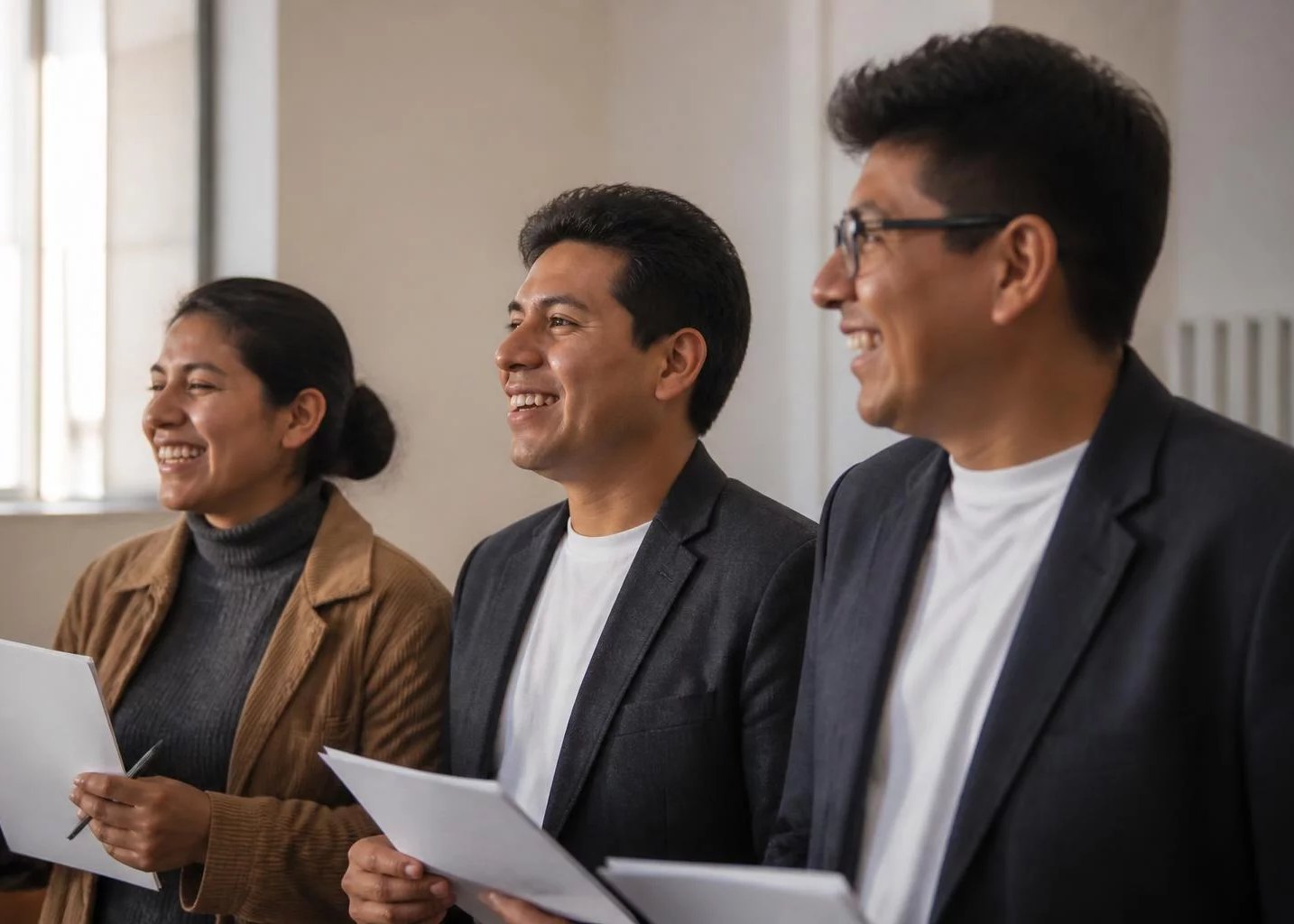 Tres participantes sonrientes al final de la ronda